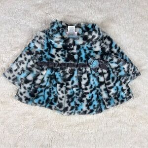 Little Lass Blue Animal Print Faux Fur Jacket/6-9M